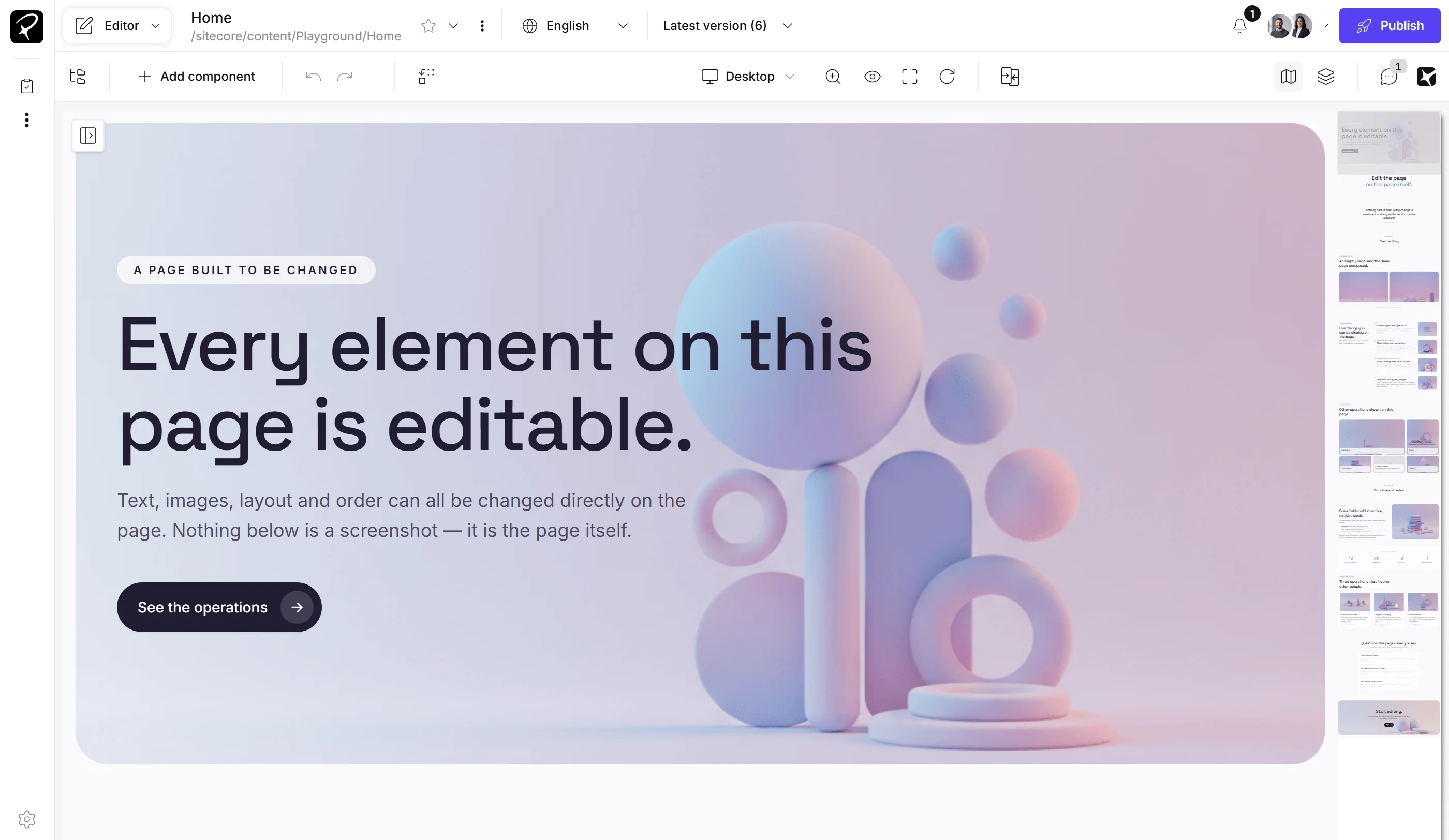 The full Parhelia editor: content tree, field panel, canvas and minimap